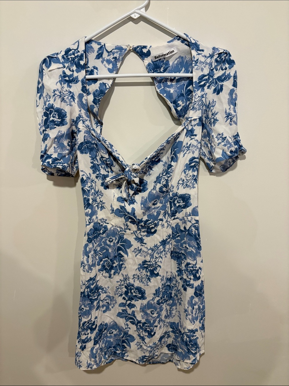 Reformation White and Blue Floral Tie-Front Mini Dress